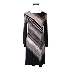 Emma & Michelle Black Geometrical Black Brown Cream Dress Petite Small Chevron